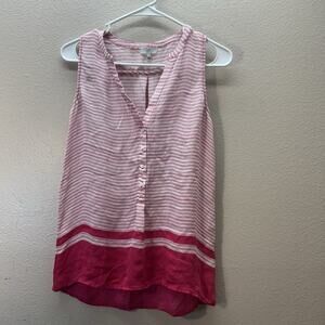 Joie Lightweight 100% Silk V-Neck Tank Womens XS Pink Striped Half Button Career